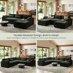 Belffin Large Modular Sectional Sofa with Double Deep Chaise, 135" Corduroy U Shaped Sectional Couch with 9" Soft Dual-Layer 6 Seats U Shaped Couch for Living Room, Apartment, Green