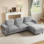 112" 3 Seater Cloud Couch with Ottoman,Modular Sectional L Shaped Sofa with Armrests Wooden Legs,Oversized Deep Seat Comfy Thicked Cushion Upholstered Sofa for Living Room Bedroom,Light Grey