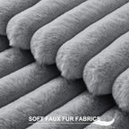 Pallene Faux Fur Plush Throw Pillow Covers 22x22 Set of 2, Luxury Soft Fluffy Striped Decorative Pillow Covers for Sofa, Couch, Living Room, Grey