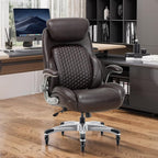 COLAMY Office Ergonomic Desk High Back Executive Chair with Pop-Out Lumbar Support, Upgraded Casters, Adjustable Headrest, Flip-Up Arms, Leather Home with Thick Cushion for Comfort - Brown