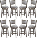 PrimeZone Swivel Bar Stools Set of 8, 26 Inch Counter Height Barstools, High Back Bar Stool with Solid Wood Legs & Wrap-Around Footrest, Counter Stools for Kitchen Island, Pub, Grey