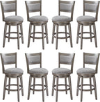 PrimeZone Swivel Bar Stools Set of 8, 26 Inch Counter Height Barstools, High Back Bar Stool with Solid Wood Legs & Wrap-Around Footrest, Counter Stools for Kitchen Island, Pub, Grey