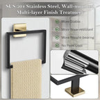 Black and Gold Towel Ring Square Hand Towel Holder Towel Hanger Bathroom Hardware Accessories Stainless Steel Wall-Mounted Towel Rack