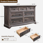 T4TREAM Farmhouse 7 Drawers Dresser for Bedroom, 54" Wide Wood Rustic Chest of Drawers w/Roman Column, Wooden Storage Dressers Organizer for Bedroom, Living Room, Closet, Dark Rustic Oak