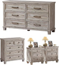 Farmhouse Bedroom Dresser and Nightstand Set of 4, 6 Drawer Low & 5 Drawers Dresser & 3 Drawer Nightstand Set with Wooden Legs, Rustic Wood Bedroom Furniture for Livingroom, Hallway, Grey