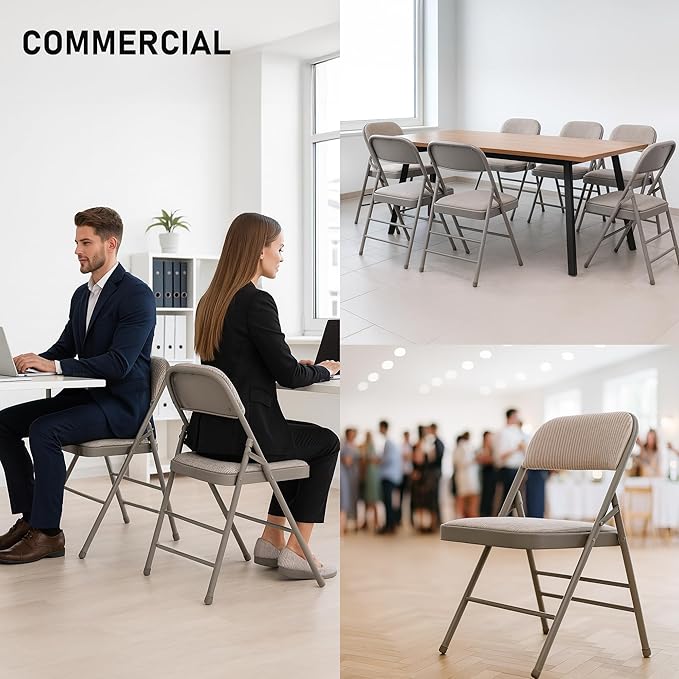 SEALAMB 30 Pack Padded Folding Chairs, Durable Metal Folding Chairs with Fabric Seat & Back for Home Office Wedding Party Events, 350lb Capacity (Grey-Fabric, 30 Pack)