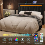 SHA CERLIN Full Size Bed Frame with Charging Station and LED Lights, Modern Velvet Platform Bed with Upholstered Geometric Wingback Headboard, No Box Spring Needed, Easy Assembly, Black