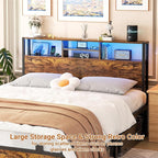 Aheaplus Headboard for Queen Size Bed with Storage, Headboards with Outlets, USB Ports and LED Light, Queen Head Board Only, Height Adjustable, Reversible, Sturdy and Stable Headboard, Rustic Brown