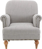 chairus Linen Accent Chair for Living Room Upholstered Mid Century Modern Single Sofa Chair with Solid Wood Legs Comfy Reading Chair Armchair for Bedroom/Office Room/Recption/Lounge, Black Stripe