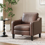 PU Leather Accent Chair Set of 2, Mid-Century Modern Living Room Armchair Sofa with Removable Cushions & Stitched Armrest Design, Bedroom Chair with Plastic Legs, Chocolate Brown