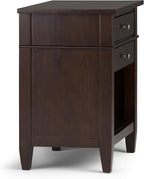 SIMPLIHOME Carlton Bedside Table - 24 inch Wide Solid Wood Nightstand Table in Dark Tobacco Brown, Transitional Bedroom Side or End Table with 2 Drawers, Open Storage Shelf and Bronze Hardware