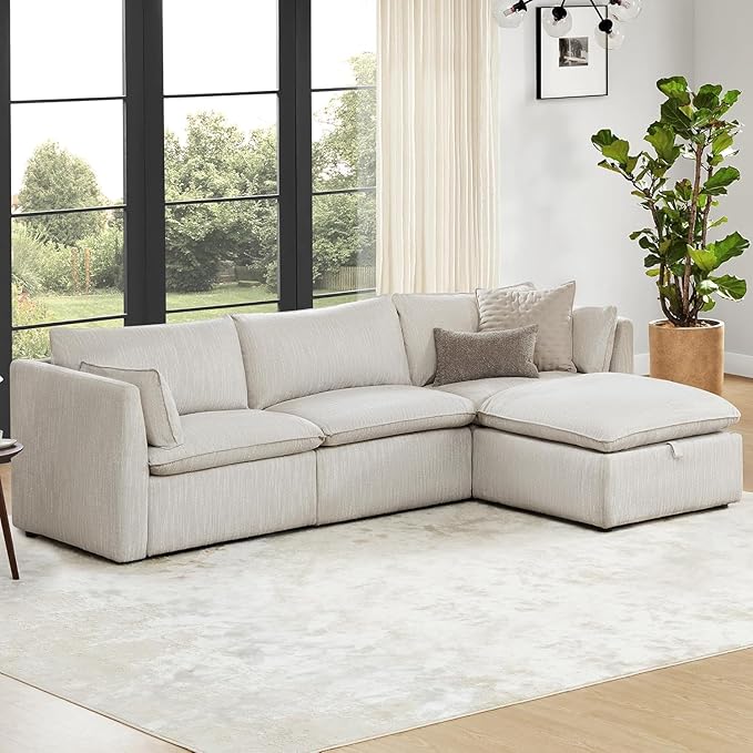 CHITA Luxury Oversized 114" L-Shaped Sectional Sofa Couch, Premium Down Filled Cloud Modular Sectional with Storage Ottoman, FSC Certified, Snow