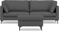 SIMPLIHOME Ava Sofa and Ottoman in 100% Recycled Polyester Performance Fabric, Pebble Grey, 90-inch-Wide 3-Seater Couch and Matching 36-inch-Wide Table Ottoman for Living Room, 2-Piece Set