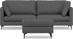 SIMPLIHOME Ava Sofa and Ottoman in 100% Recycled Polyester Performance Fabric, Pebble Grey, 90-inch-Wide 3-Seater Couch and Matching 36-inch-Wide Table Ottoman for Living Room, 2-Piece Set