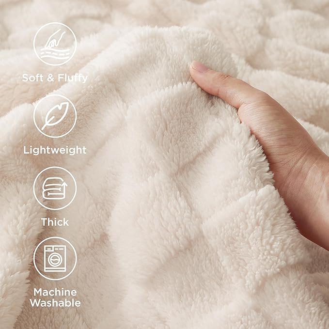 Bedsure GentleSoft Blankets Queen Size for Bed - Super Soft Cozy Blanket for Women Men Girls, Large Fuzzy Fleece Throw for Bedroom Decor, Light Beige, 90x90 Inches