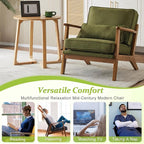 VINGLI Solid Wood Wide Armrests Accent Chair,Upholstered Mid Century Modern Chair with Pillow,Comfy Reading Chair Farmhouse Arm Chair,Chairs Living Room,Bedroom,Guest Room,Linen Fabric,Dark Green