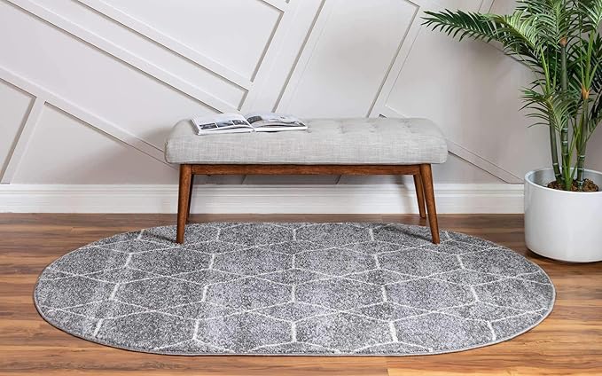 Unique Loom Trellis Frieze Collection Area Rug - Geometric (5' x 8' Oval, Light Gray/ Ivory)