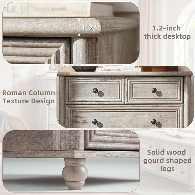 Dressers and Night Stand Set of 3, Wood 43.5" Tall Dresser and 18" Wide with Charging Station Chest of Drawers, Roman Column Nightstand Set of 2, Bedroom Furniture Dresser Suites for Home Living Room