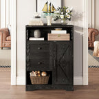 Fameill Farmhouse Storage Cabinet with 2 Drawers & Shelves,Freestanding Kitchen Cabinet with Doors,Floor Storage Organization for Living Room,Bathroom,Laundry,Black