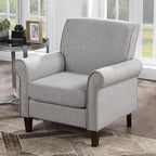 Prilinex Upholstered Living Room Chair Set of 3 - Large Comfy Fabric Accent Chair Single Sofa with Cushion, Rolled Armrest & Nailhead Trim, Mid Century Modern Armchair for Bedroom, Office, Grey