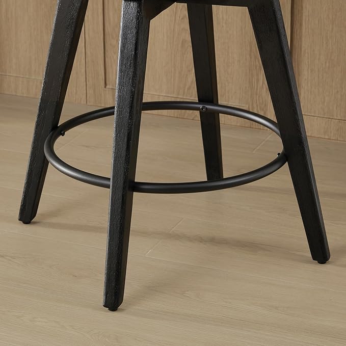 Watson & Whitely Counter Height Bar Stools Set of 3, Performance Fabric Upholstered Modern Swivel Barstool with Back, Solid Wood Legs, 26" H Seat, Linen