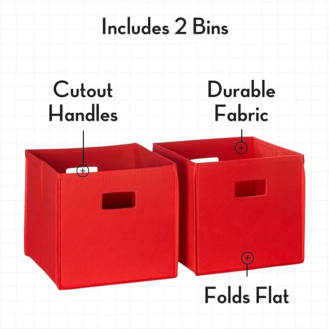 Kids Bookrack with Three Cubbies and 2 Red Bins