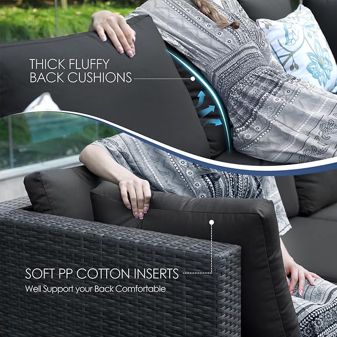 NICESOUL 6 Piece Outdoor Patio Furniture Set with Fireplace Table Natural Gas & Propane, 29.3'' High-Back L Shaped Sectional Sofa Set, Large Deep Seated Modern Conversation Couch for Tall People, Gray