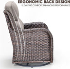 Swivel Patio Chairs Set of 3 with 6" Thick Cushion - Wicker Outdoor Swivel Rocker Patio Chairs with Side Table, High Back Comfortable Outdoor Glider Chairs - Brown Wicker | Grey Cushions