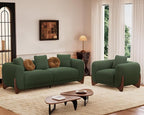 Morden Fort 2 Piece Cloud Couch Set, Modern Sherpa Boucle Sofa Set with Wood Legs, Skin-Friendly Minimalist Upholstered Comfy Couch Sofas for Living Room, 3-Seater Sofa & Accent Arm Chair, Green