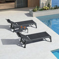 PURPLE LEAF Outdoor Lounge Chair Set of 3 Patio Chaise Pool Lounger Aluminum Frame with Side Table and Wheels for Outside Sunbathing Tanning Recliner Including Pillows Gray