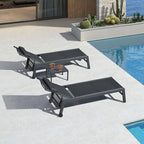PURPLE LEAF Outdoor Lounge Chair Set of 3 Patio Chaise Pool Lounger Aluminum Frame with Side Table and Wheels for Outside Sunbathing Tanning Recliner Including Pillows Gray