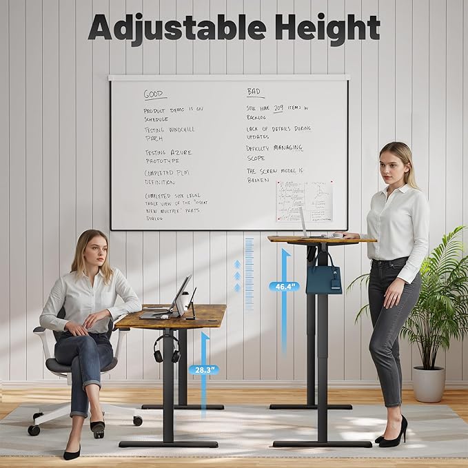 Shahoo 55 Inch Standing Desk, Electric Height Adjustable Computer Desks with Hook and Cable Hole, Rustic Brown