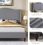 koorlian King Size Bed Frame with 51" Tall Headboard, High Upholstered Platform Bed Frames with Soft Fabric, Classic Curved Wingback & Wood Retro Legs, No Box Spring Needed/Easy Assembly, Grey