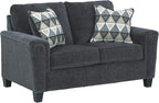 Signature Design by Ashley Abinger Chenille Contemporary Loveseat with 2 Accent Pillows, Dark Gray