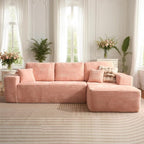 106" Cloud Sectional Couch with L-Shape Chaise, No Assembly Modular Sofa, Deep Seat Plush Corduroy Boneless Couched for Living Room (Pink Plush Corduroy, Right Facing Chaise)