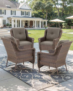 Patio Wicker Chairs Outdoor Furniture Chair - Set of 4 Outside All Weather Lawn Dining Brown Rattan Armchair with High Back&Deep Seating for Deck Porch Balcony Backyard Garden - Grey