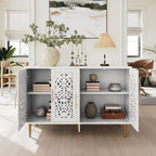 ARTPOWER 47.8" Accent Cabinet with 4 Doors, Vintage Hollow Carving Buffet Cabinet, Sideboards and Buffets with Storage, Credenza for Living Room, Kitchen, Dining Room, Entryway, Hallway, White