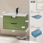 eclife 30" Bathroom Vanities Cabinet with Sink Combo, Wall Mounted Floating Cabinet W/Decor Line, Soft-Close System, 2 Extra Big Drawers, Matte Black Faucet, Matcha Green