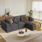 115" Cloud Boneless Sectional Couch, Deep Seat L Shaped Modular Couch with Ottoman, Oversized Upholstered Convertible 4 Seater Modular Sofa for Living Room,DarkGary Chenille