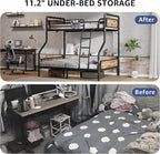 Metal Bunk Bed Twin Over Full, Industrial Bunkbeds Heavy Duty Bed with Safety Guard Rails and Space-Saving Design, Steel Bed for School, Bedroom (Vintage Brown)