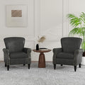 Accent Chair, Mid Century Modern Faux Leather Arm Chair with Wood Leg for Living Room, Bedroom, Comfy PU Leather Club Reading Chairs with Wingback & Nailhead Trim (Leather Black Grey, Set of 2)
