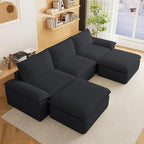 113.03" Sectional Couches for Living Room Modern Modular Sofa with U-Shape Couchs Upholstered Corduroy Boneless Couch Deep Seat Cloud Couch with Ottoman, No Assembly Required, Black