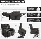 Oversized Zero Gravity Power Lift Recliner Chair for Elderly Adults Big Man Electric Lay Flat Recliner Triple Motor with Heat and Massage, Adjustable Seat Height, Arm Storage, Cup Holder