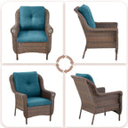 Patio Wicker Chairs Outdoor Furniture Chair - Set of 4 Outside All Weather Lawn Dining Brown Rattan Armchair with High Back&Deep Seating for Deck Porch Balcony Backyard Garden - Peacock Blue