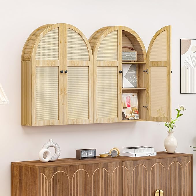 Turtle Myrtle Bathroom Medicine Cabinet Wall Mounted, Arched Wall Cabinet with Adjustable Shelf & Doors, Floating Cabinet for Wall Over The Toilet Storage Cabinet Space Saver,Natural