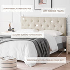 Linen Upholstered Headboard Twin Size, Diamond Tufting Solid Wood Twin XL Headboard Only, Adjustable Height from 37” to 51” Head Board, Dorm Bed Frame or Wall Mount Headboards, Beige