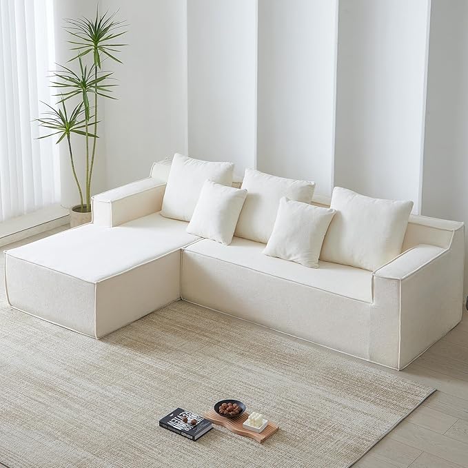 101" L-Shaped Couch for Living Room,Modular Sectional Cloud Couch,Boneless Sofa in A Box,Upholstered Couches for Bedroom,White Sofa with Oversized Chaise