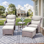 HUMMUH Outdoor Patio Wicker Swivel Rocker Chairs with 6-Inch Thick Cushion High Back 3 PCS Wicker Conversation Set for Porch Balcony Deck