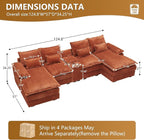 HYJT-H&K 124" U Shaped Cloud Couch Sectional, Comfy Fluffy Plush Corduroy Orange Sectional Couches for Living Room, Modern Modular Corduroy Couch Sectionals with Central Console & Double Chaise