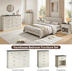 Farmhouse Dresser and Nightstand Sets, 4Pcs Bedroom Furniture Set, Nightstand Set of 2 & 55" Wide 9 Drawer and 44" Tall 5 Drawer Dresser with Large Drawers & Bar Handles, White
